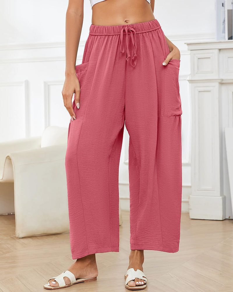 Women's Linen Blend Wide Leg Loose Pants Casual Beach Palazzo Harem Pockets