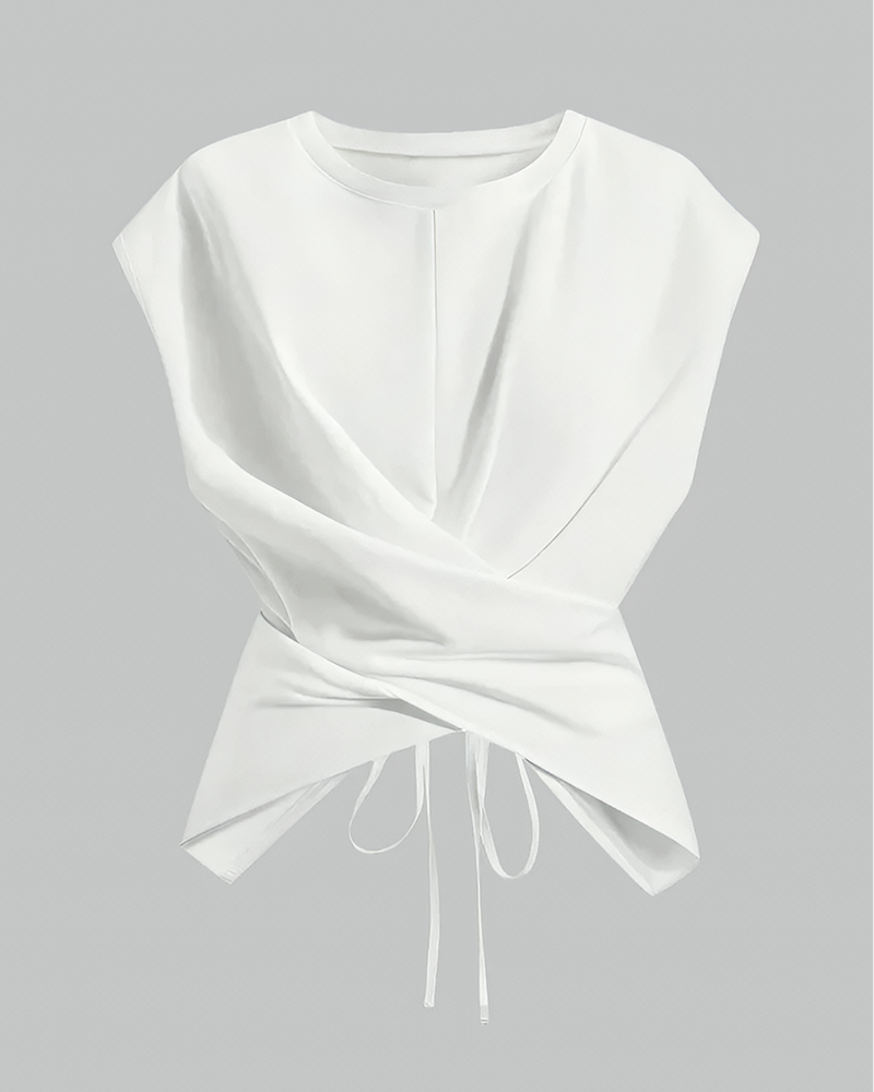 Plus Size Round Neck Short Sleeve Tie T-Shirt