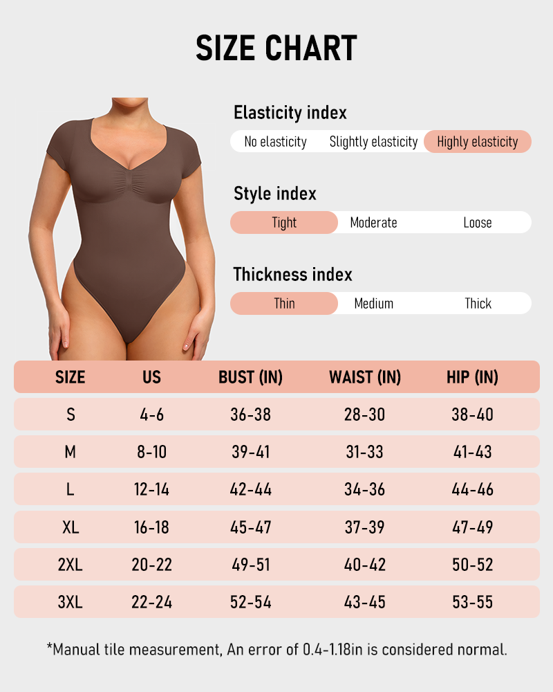 Women's V Neck Tummy Control Seamless Bodysuit Short Sleeve Thong Shapewear