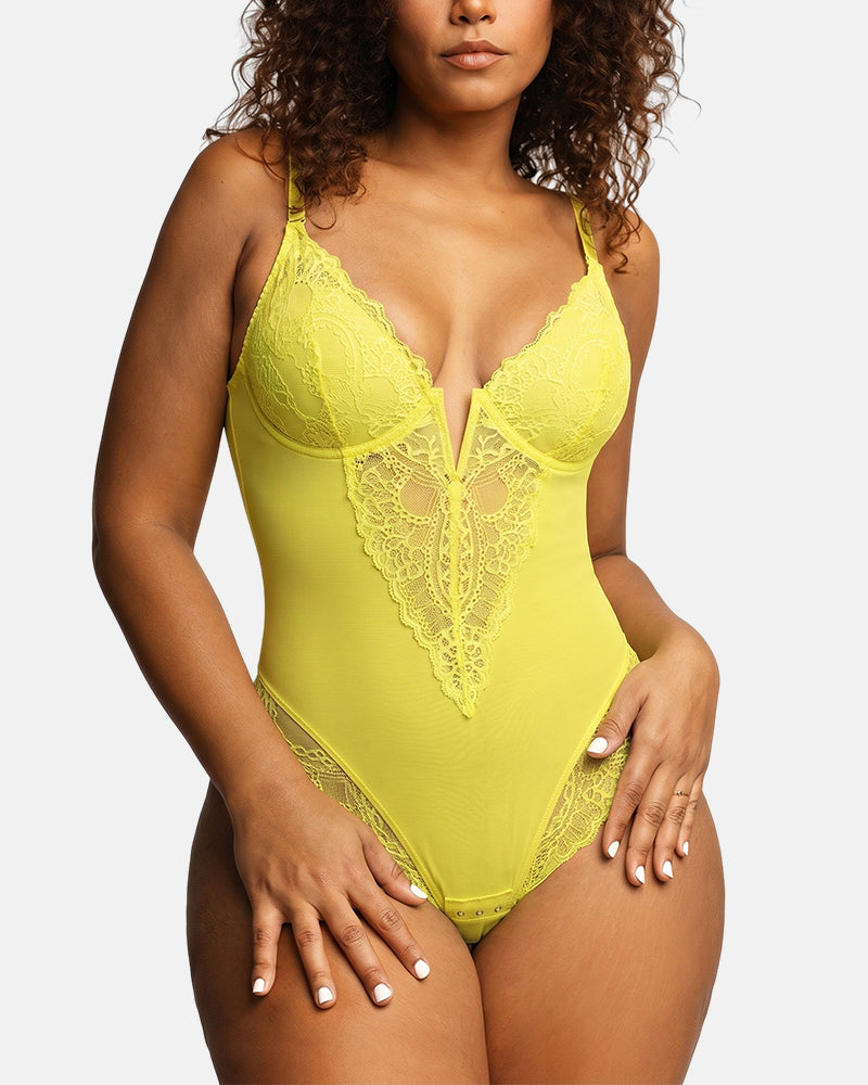 Lace Deep V Seamless Tummy Control Bodysuit