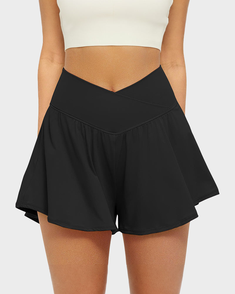 Women's 2 in 1 Crossover Flowy Running Shorts with Pockets Tennis Workout Skort