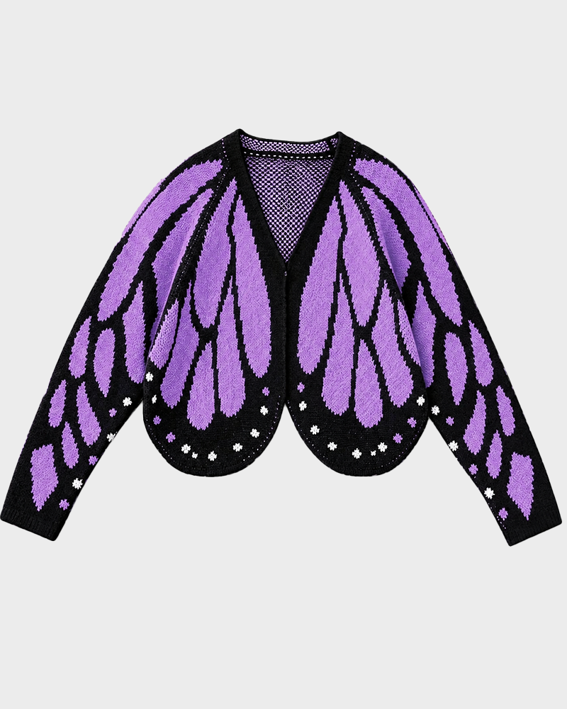 Women's Butterfly Wings V Neck Bat Sleeve Open Front Short Knit Casual Cardigan