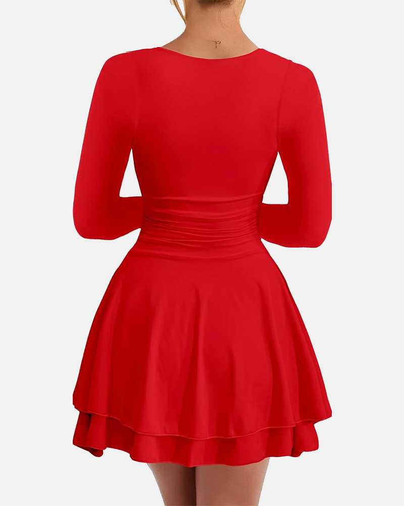 Square Neck Ruffle Hem Corset Party Mini Dress