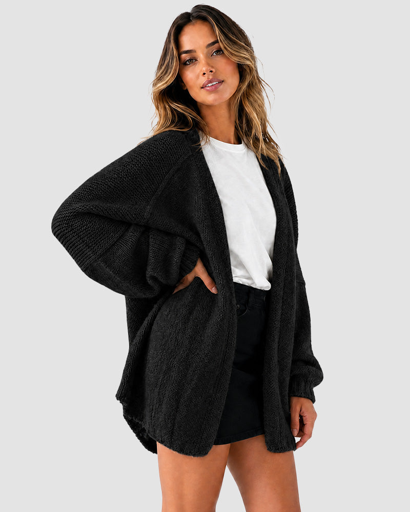 Lightweight Oversized Lantern Sleeve Sweater Open Front Knit Cardigan