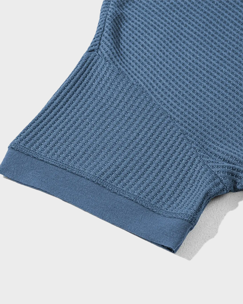 Waffle Knit V Neck Short Sleeve Tunic Soft Solid Minimalist Basic Plus Size Daily Top