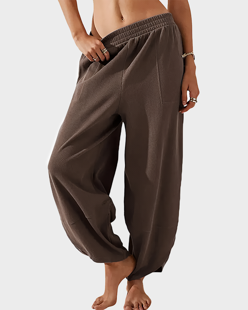 Women's Baggy Wide Leg Palazzo Harem Pants Elastic Waist Casual with Pockets