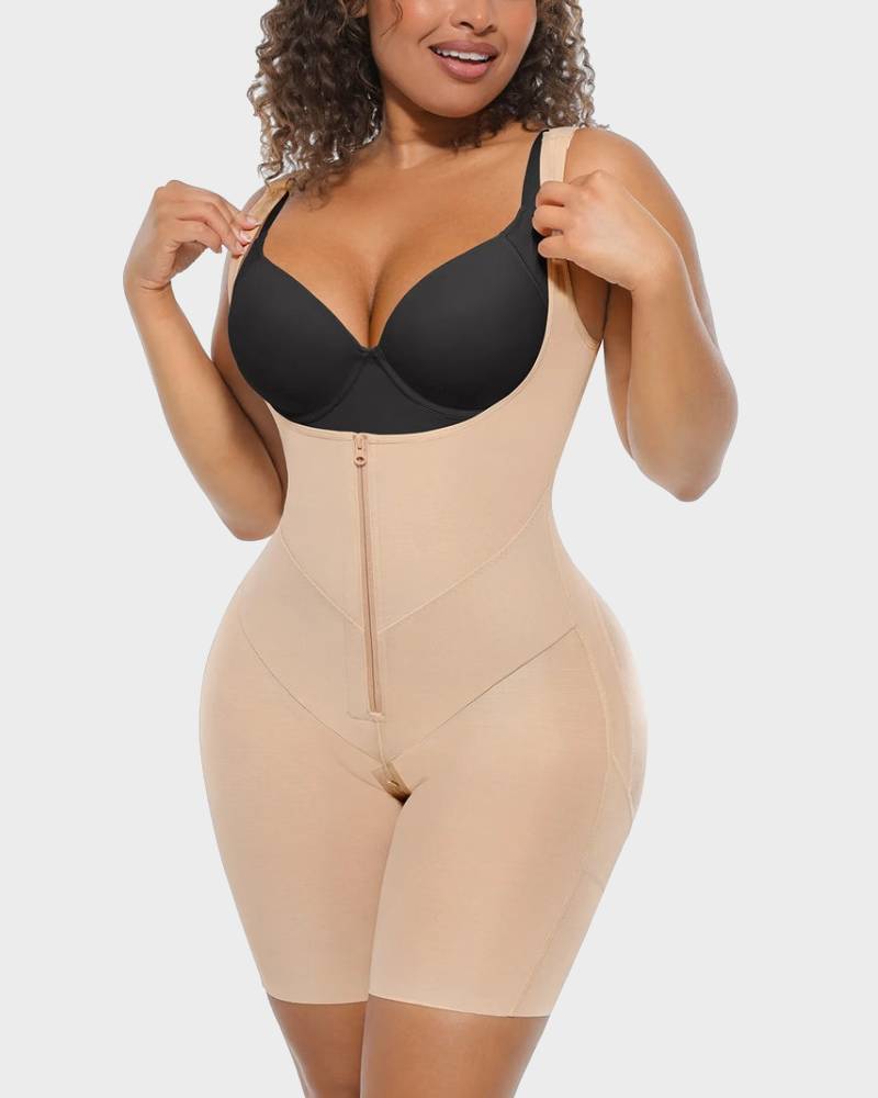 Colombian Postpartum Faja Butt Lifter Bodysuit with Zipper Crotch Smooth Compression Shapewear