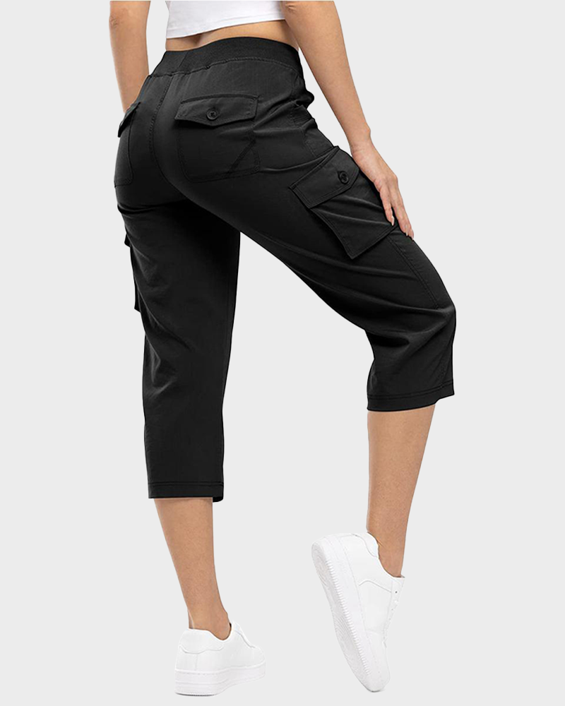 Lightweight 6 Pocket Quick Dry Cargo Capri Pants Loose Hiking Outdoor Bottoms