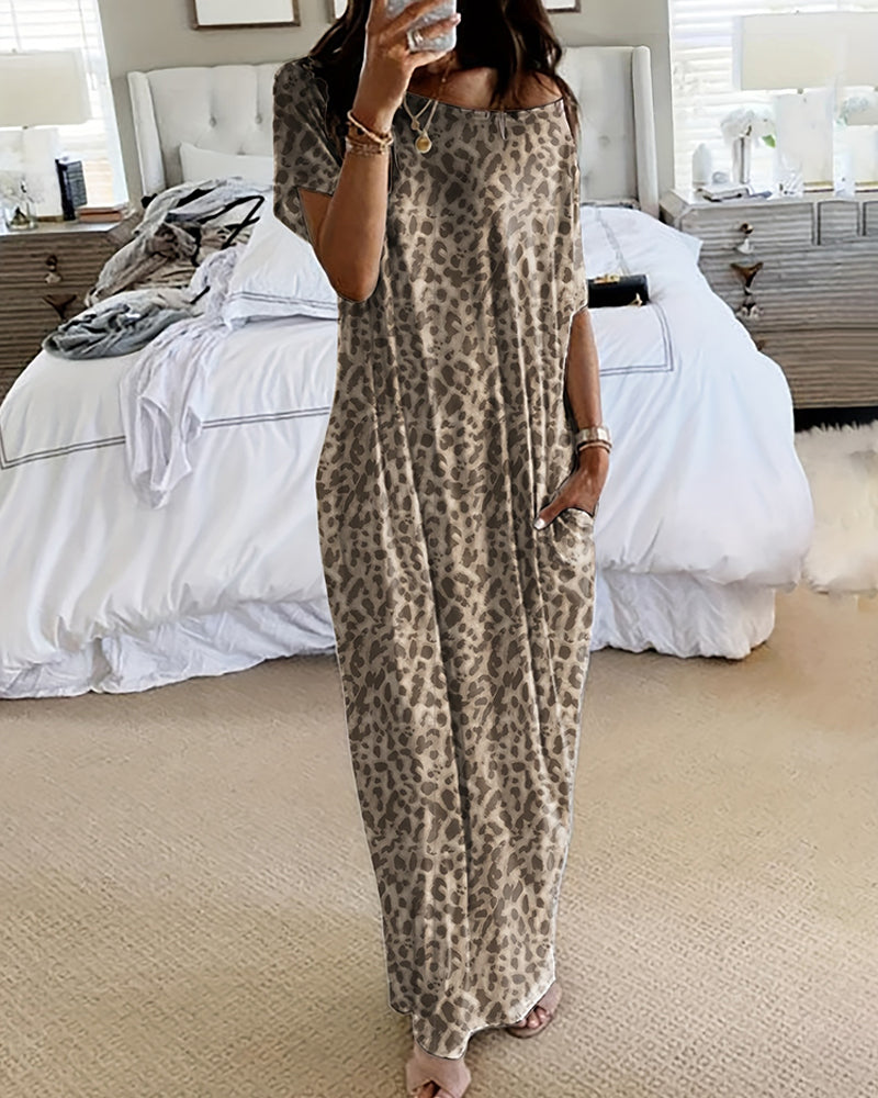 Batwing Sleeve Casual Lounge Dress Comfy Short Sleeve Nightdress