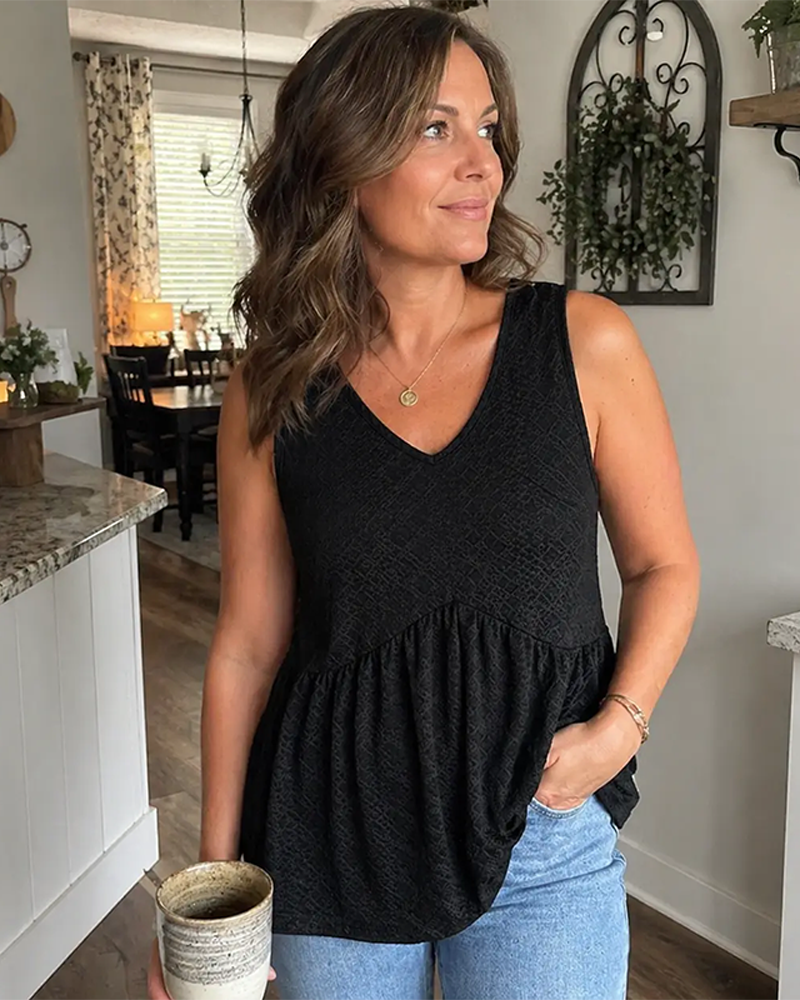 V Neck Flowy Peplum Tank Top Sleeveless Babydoll Stretchy Top