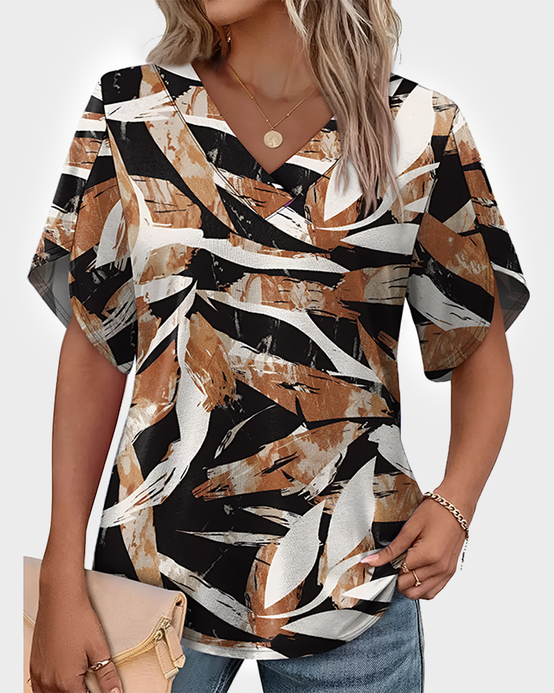 Women's Summer V Neck Short Petal Sleeve Blouse Casual Fashion Top