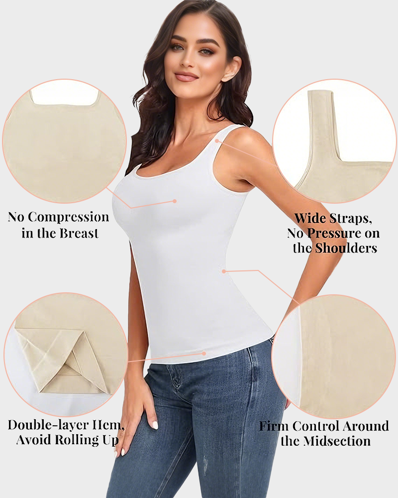 Seamless Tummy Control Shapewear Tank Tops - Slimming Square Neck Shapewear