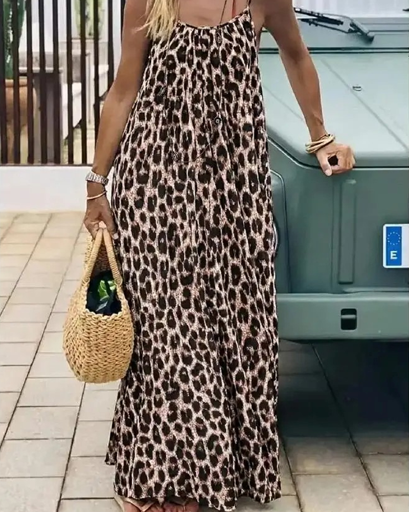 Bohemian Spaghetti Strap Halter Backless Maxi Dress Sleeveless Casual Dress