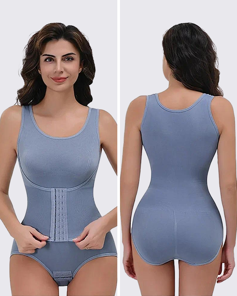 Zipper Bodysuit with Integrated Belt Tummy Control Shapewear for Daily & Posture