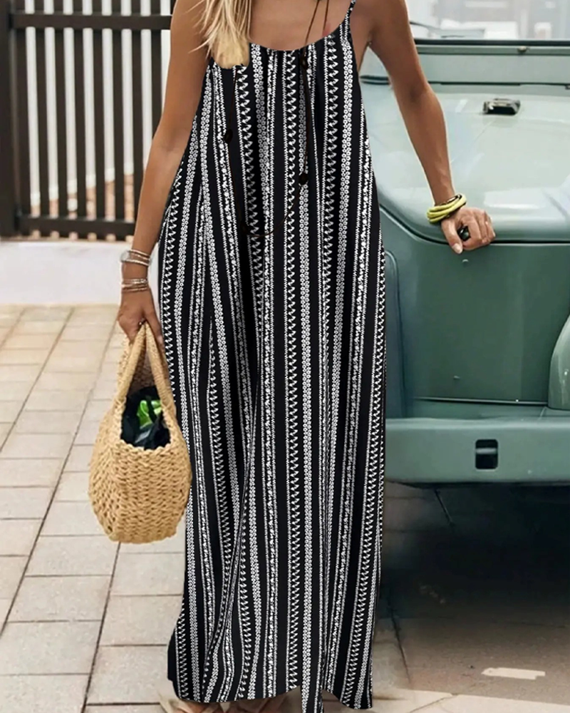 Bohemian Spaghetti Strap Halter Backless Maxi Dress Sleeveless Casual Dress