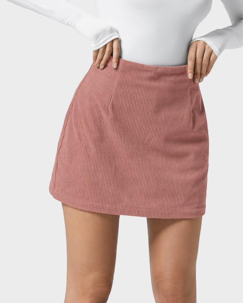 2-in-1 High Waisted Corduroy A-Line Skirt