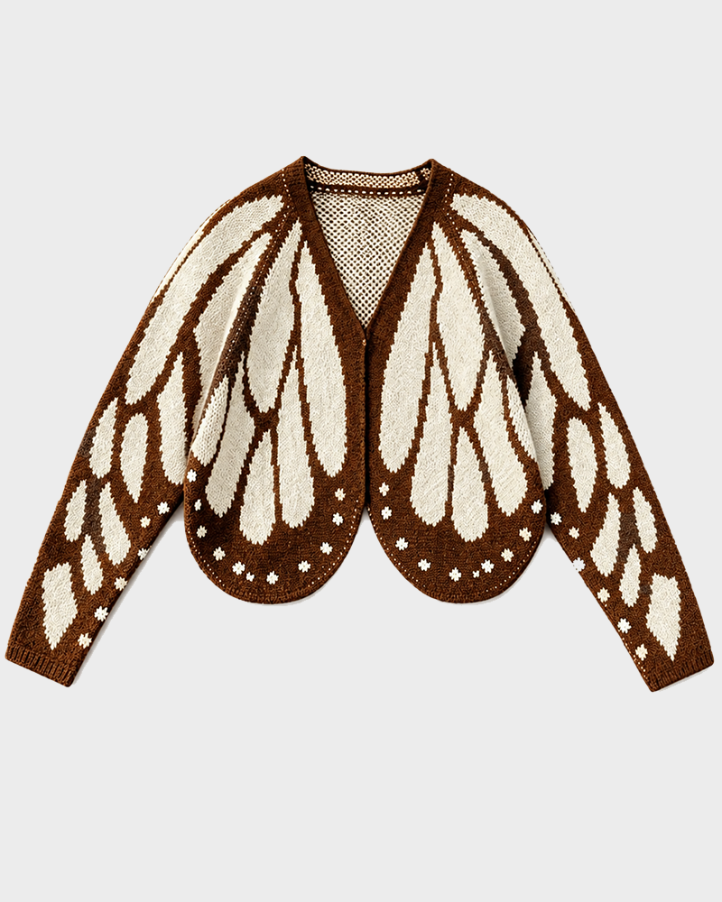 Women's Butterfly Wings V Neck Bat Sleeve Open Front Short Knit Casual Cardigan
