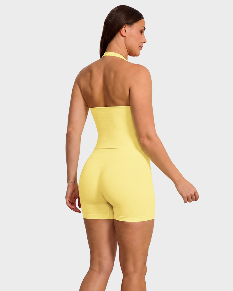 Women's Halter Top & Sports Shorts 2 Piece Yoga Gym Set