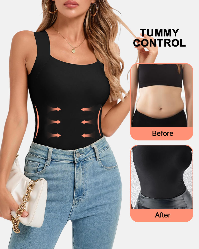 Women's U Neck Thermal Tank Tops with Built-In Bra