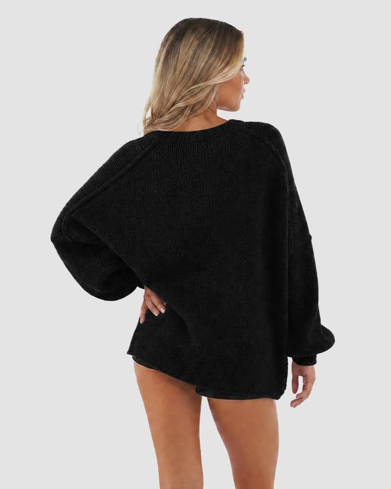 Lightweight Oversized Lantern Sleeve Sweater Open Front Knit Cardigan