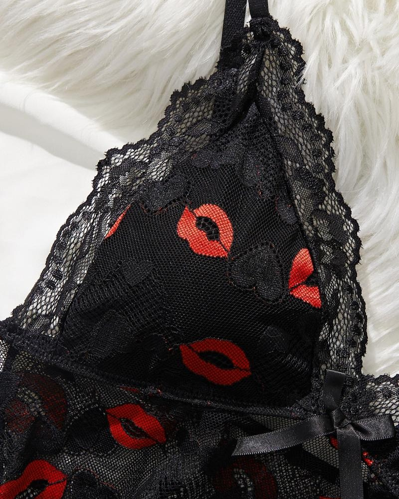 Lace Trim Cami Nightdress & Thong Sexy Lingerie Set