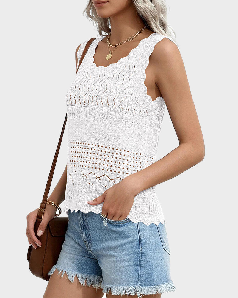 Women's Crochet Tank Top Sleeveless Knit Sweater Vest