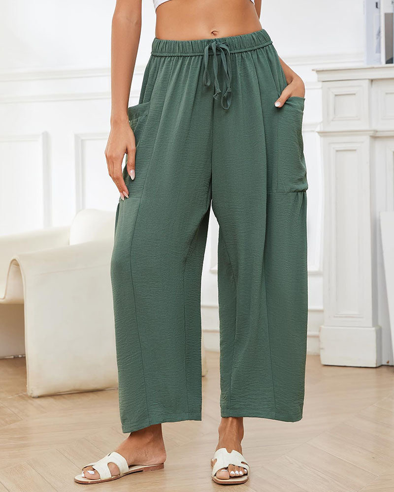 Women's Linen Blend Wide Leg Loose Pants Casual Beach Palazzo Harem Pockets