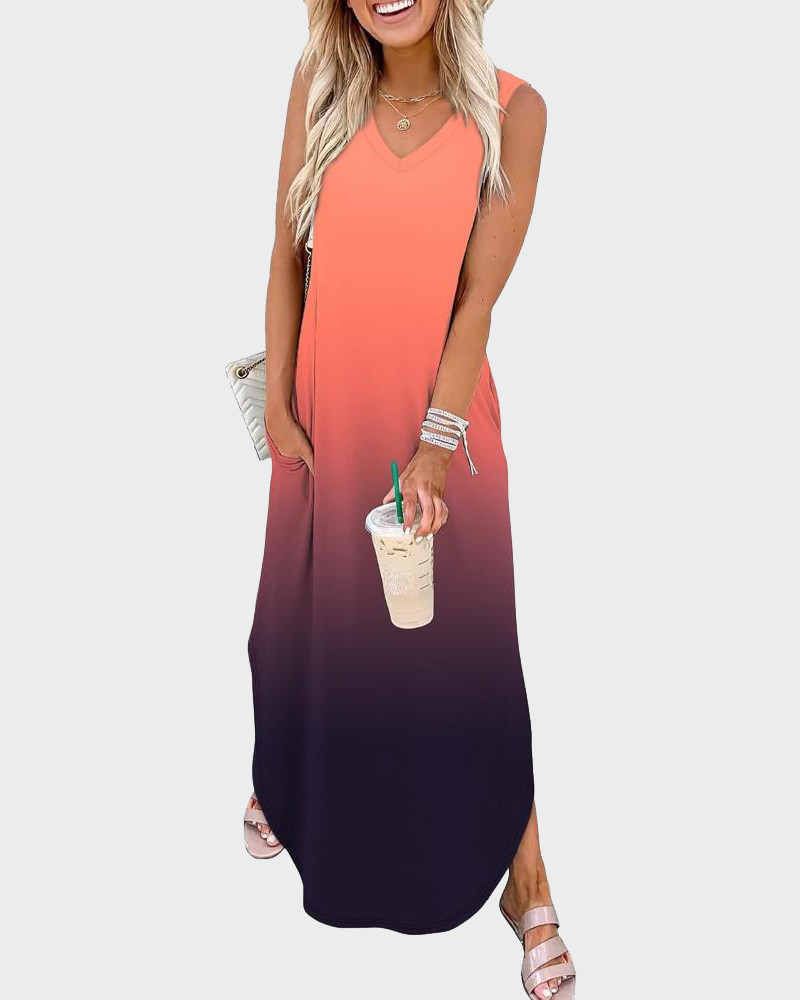 Summer Casual Floral Maxi Dress Vacation Beach Sundress with Pockets