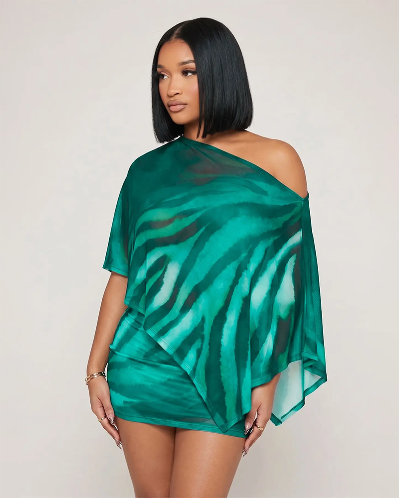 Women's Animal Print Shawl Top & Short Skirt Set Lightweight Comfortable Casual Wear