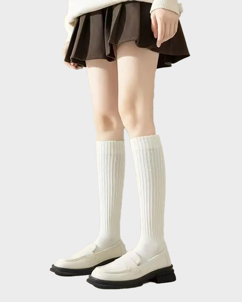 Women's 5 Pair Thick Slim Fit Calf Boot Socks with Side Stripes Fall Winter