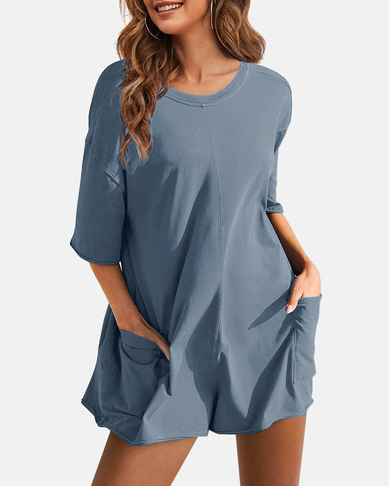 Women's Casual Short Sleeve Oversized Athletic Reversible Romper