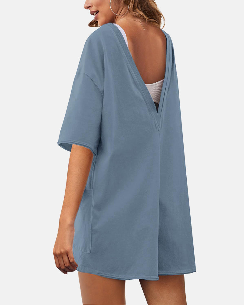 Women's Casual Short Sleeve Oversized Athletic Reversible Romper