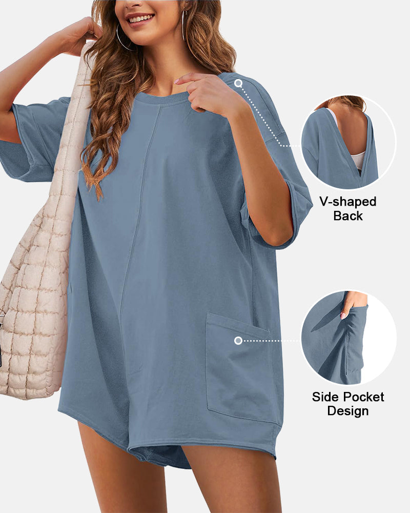 Women's Casual Short Sleeve Oversized Athletic Reversible Romper