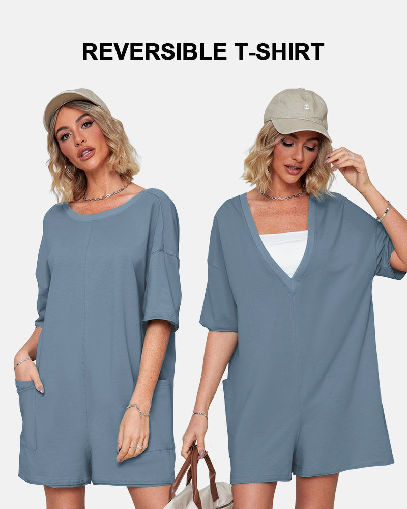 Women's Casual Short Sleeve Oversized Athletic Reversible Romper