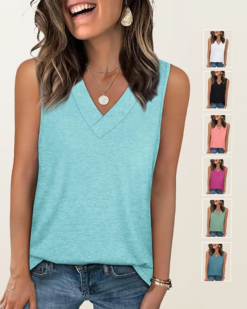 Summer V Neck Sleeveless Tank Top Trendy Basic Tee