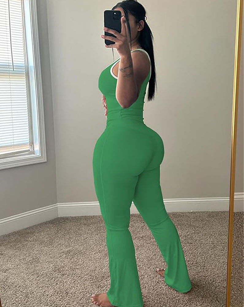 Chic Colorblock Crmon Tank and Flare Pants Lounge Sets