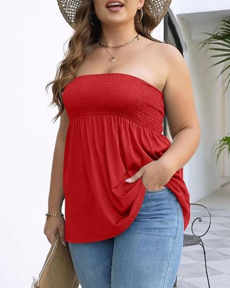 Plus Size Strapless Ruffle Hem Tube Top