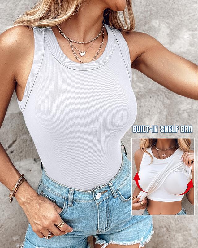 Women’s Ribbed Racerback Tank Top with Built-in Bra