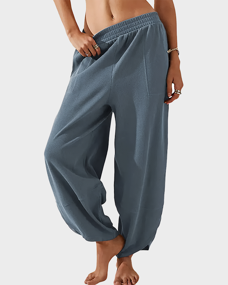 Women's Baggy Wide Leg Palazzo Harem Pants Elastic Waist Casual with Pockets