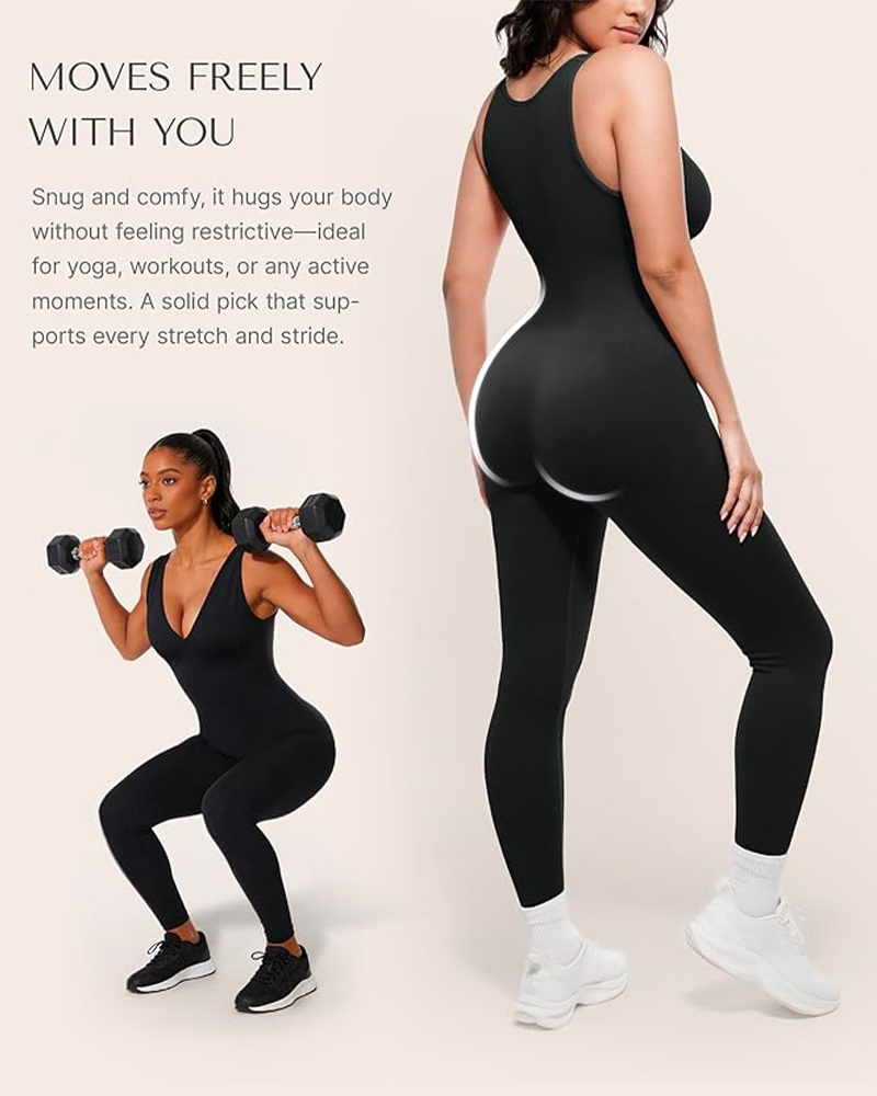 Deep V High Waisted Tummy Control Jumpsuit Breathable Shapewear