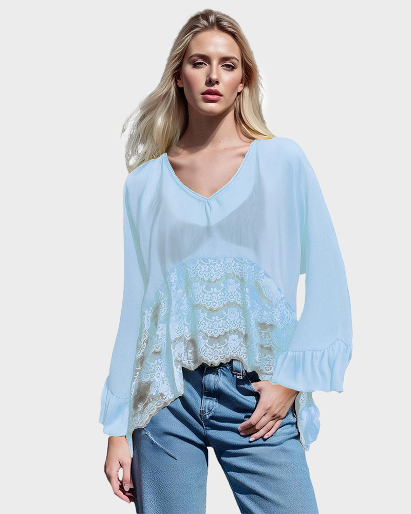 Women's V Neck Poncho Top Batwing Sleeve Solid Color Loose Fit Blouse
