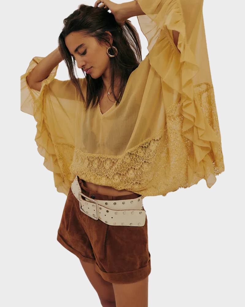 Women's V Neck Poncho Top Batwing Sleeve Solid Color Loose Fit Blouse