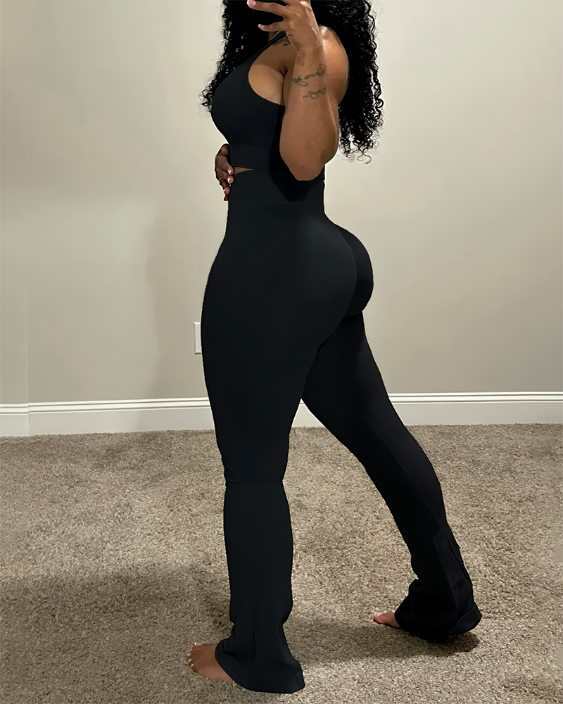 Women's Cropped Top & Wide Leg Pants Set