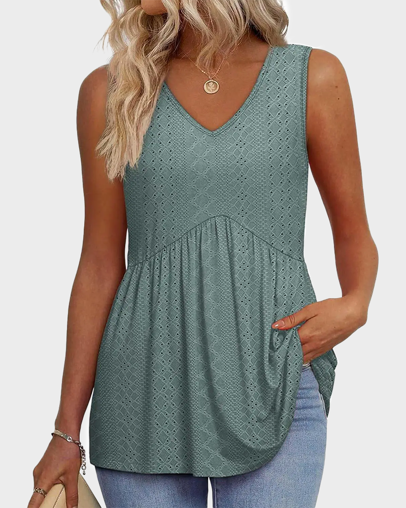 V Neck Flowy Peplum Tank Top Sleeveless Babydoll Stretchy Top