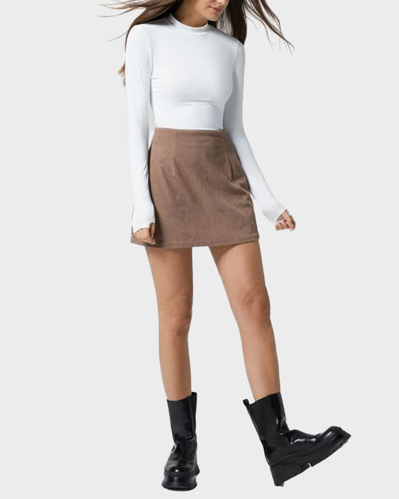 2-in-1 High Waisted Corduroy A-Line Skirt