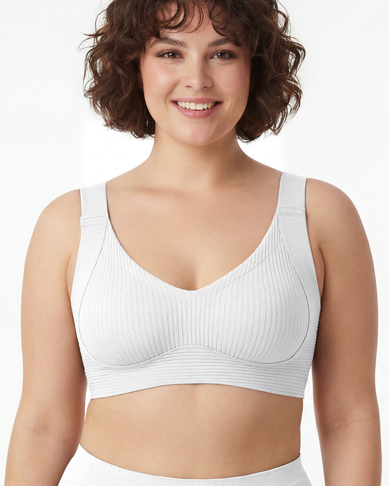 Women's Solid Ribbed Push Up Soft Breathable Wireless Bra