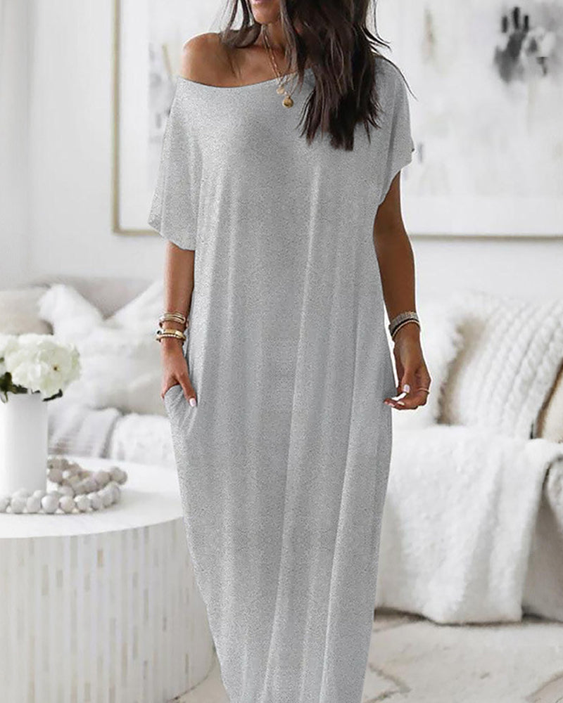 Batwing Sleeve Casual Lounge Dress Comfy Short Sleeve Nightdress