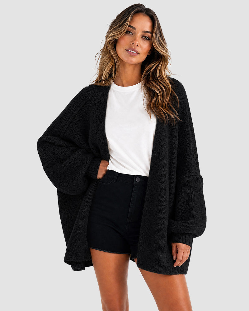 Lightweight Oversized Lantern Sleeve Sweater Open Front Knit Cardigan