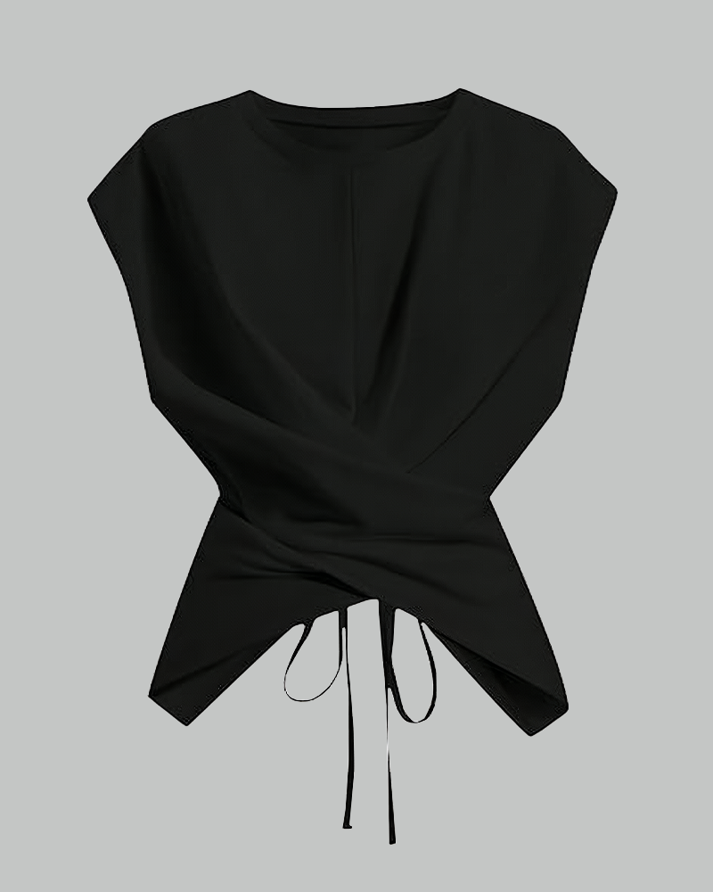 Plus Size Round Neck Short Sleeve Tie T-Shirt