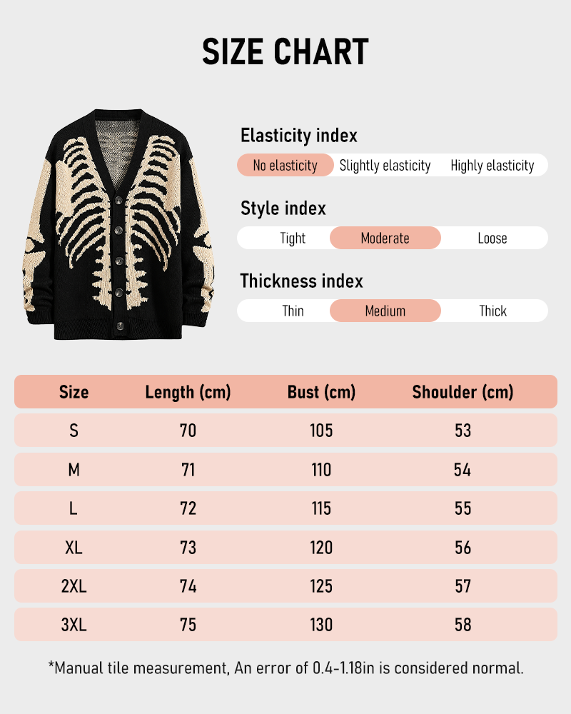 Skeleton Print Long Sleeve V Neck Button Front Loose Drop Shoulder Soft Knit Halloween Fall Top